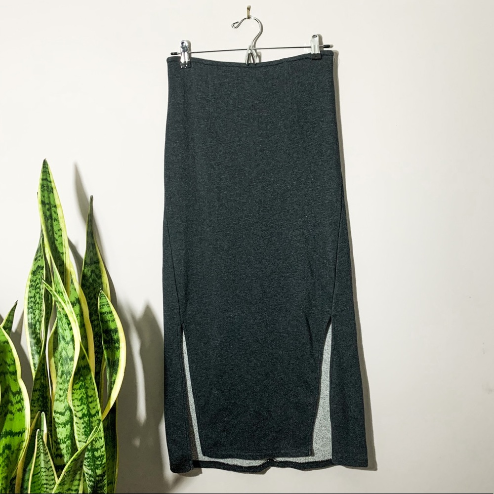 Free People Midi Sweat Skirt in Dark Grey